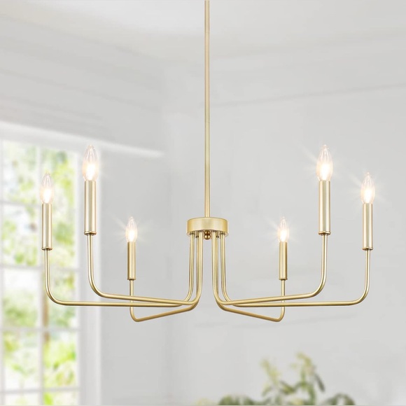 Modern Farmhouse Gold Chandelier - 6-Light Gold Pendant Light Fixture